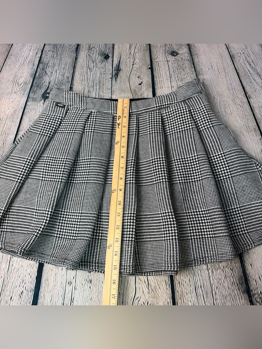 Vans Black White Micro Houndstooth Plaid Pleated Circle Skater Mini Skirt Sz 28 - Picture 4 of 9
